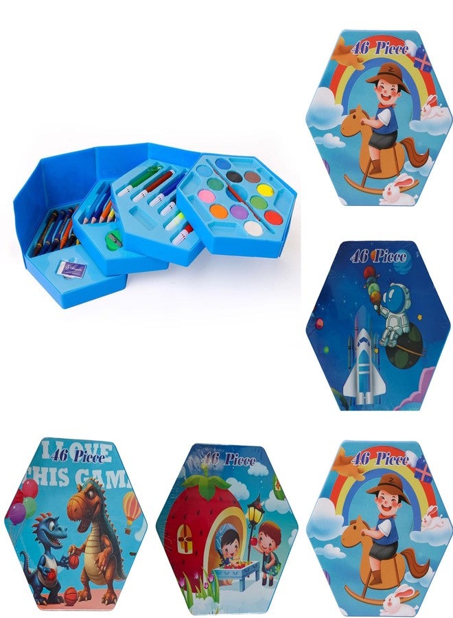 ARTLABEL Set Of 46 Pieces Drawing Art Set with Color Pencils Crayons Water Color Sketch Pens for kids children best for return gifts (Print May Vary, pack of 1) (Blue) - Image 1